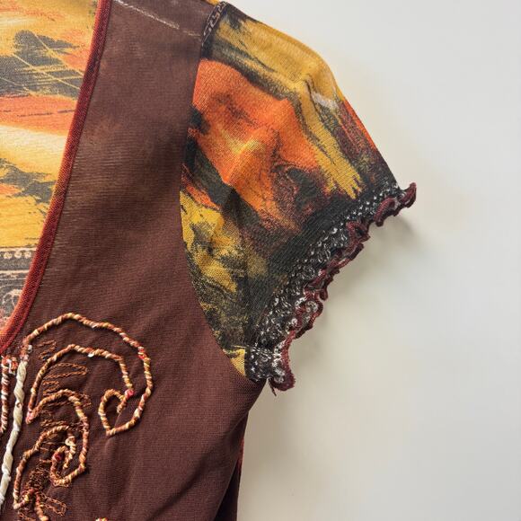 VTG Sonia Fortuna Firenze Short Sleeve Y2K Sheer Embroidered Tee Sz X-Large XL - Picture 5 of 10